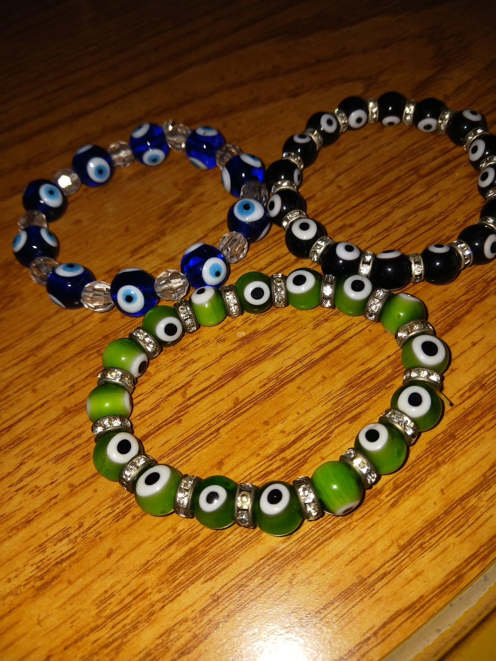 Green Evil Eye Stretch Bracelet with Rhinestone Spacers